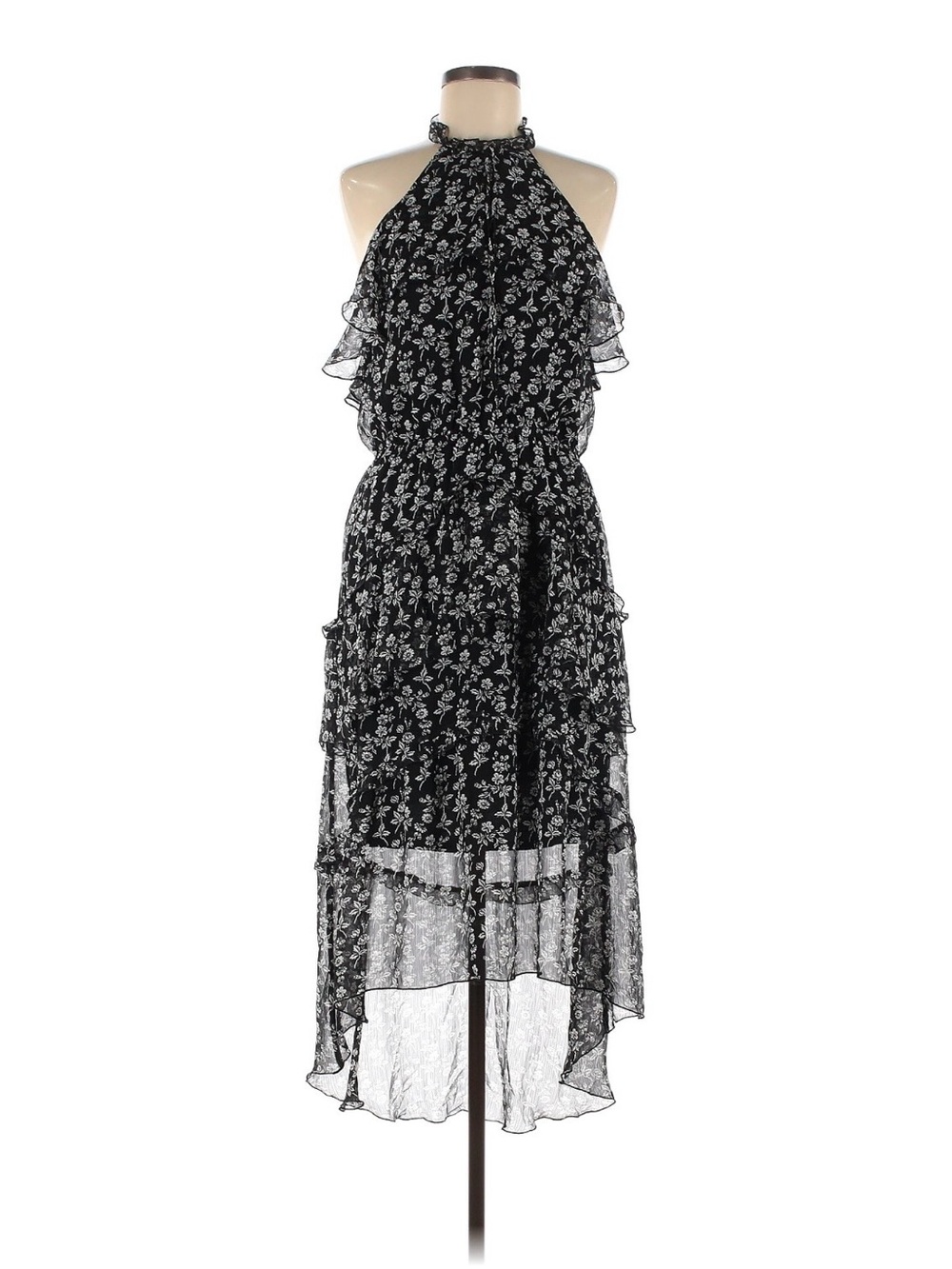 Express Black Floral Halter High-Low Dress